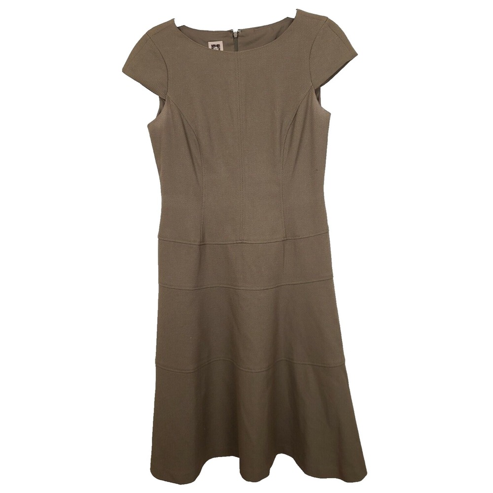 Anne Klein Fit & Flare Dress Womens Size 8 Beige Cap Sleeve Minimalist Office